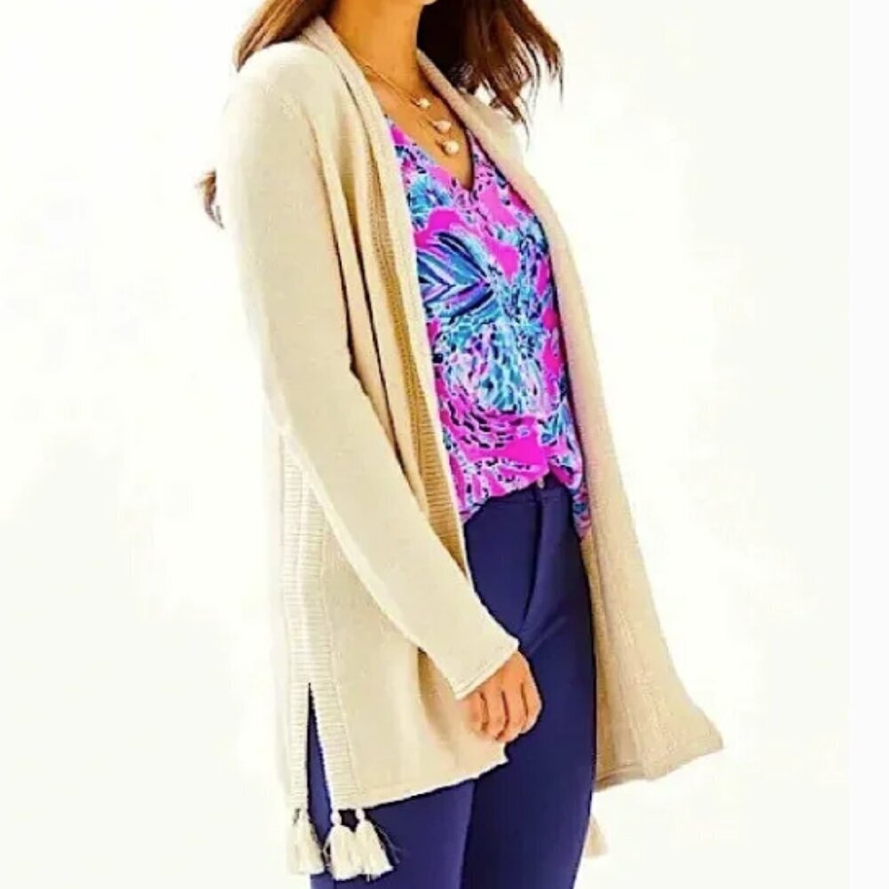Lilly Pulitzer Ashwood cardigan Heathered sandbank metallic size medium NWT